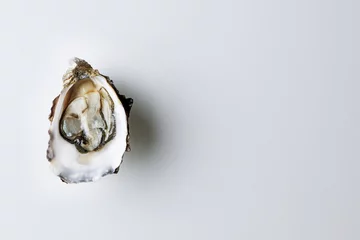 Fotobehang Open oester op witte achtergrond © Javier Somoza