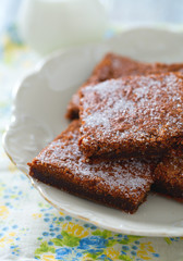 Chocolate Brownie on wooden surface
