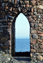 View to Firth of Forth through stone tower window