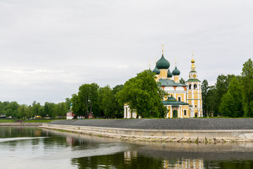 Fototapeta na wymiar Ancient Church of Frol and Lavr on the bend of Volga the river in russian provincial town Uglich