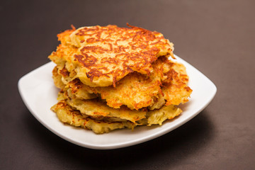 potato pancakes, tasty food, Black background