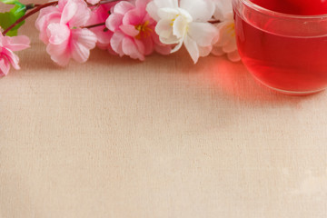 Frame of spring flowers on a wooden ,with space for text ,spring or summer theme