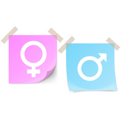 Paper notes with Gender Symbols isolated on background. Vector illustration.