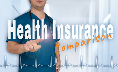 Health insurance comparison Doctor shows on viewer with heart rate concept