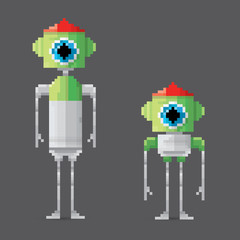 vector pixel style robot set