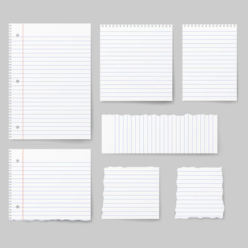 Blank white paper, note paper isolated on background. Vector illustration. 