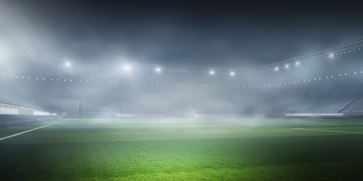 Foggy soccer field . Mixed media