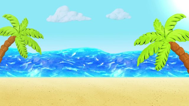 Ocean, Beach Sand. Background for summer design. Clay animation. 4K