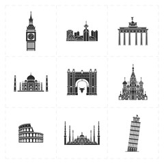 nine flat landmark icons 