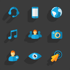 Modern flat social icons set on Dark 