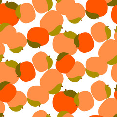 Peach seamless vector pattern on white. Orange juicy fruits repeat background.