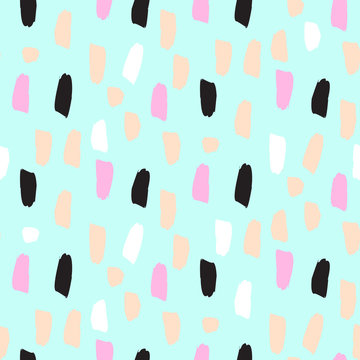 Paint soft pastel brushstrokes pink and blue seamless vector pattern. Acrylic brush neon smears artistic background.