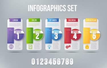 5 steps process infographics card vector design