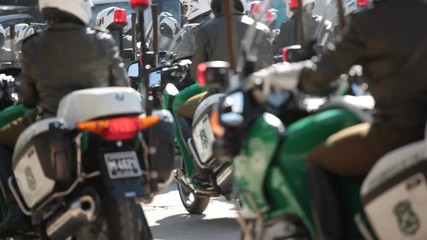 Motorized policemen on a Parade. Santiago, Chile
