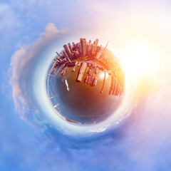 Aerial panorama of San-Francisco with little planet effect.