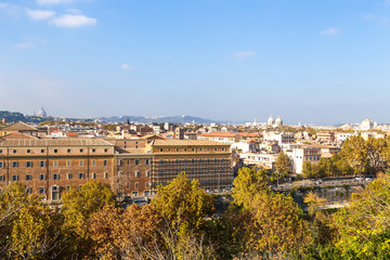 Fototapeta na wymiar Rome, Italy. Autumn view of the Tiber River and the right-bank of the city from the Aventine Hill.