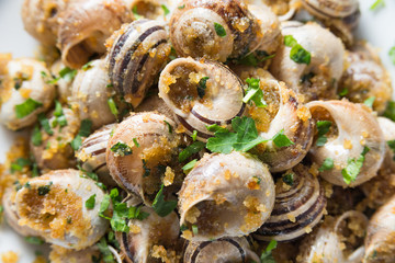 Lumache gratinate, gratinated snails, Sardinian Food