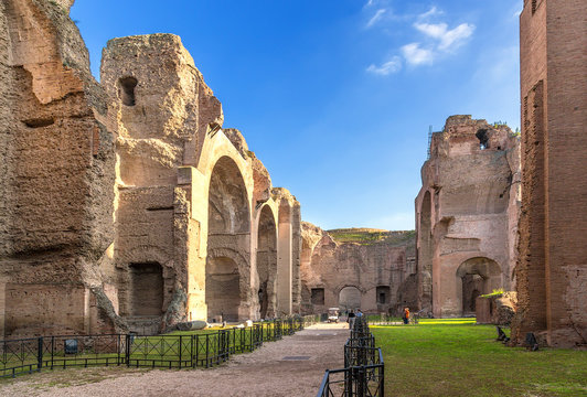 Rome, Italy. Ancient ruins of one of the halls of the thermae Caracalla, 217