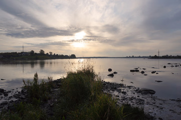 Morning on the river, dawn, sky