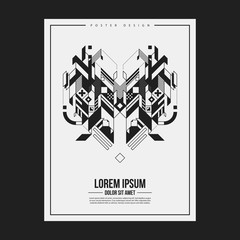 Poster/print design template with symmetric abstract element on white background. Useful for book and magazine covers.