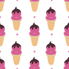 Мороженное в вафельном стаканчике с розовой начинкой и шоколадом