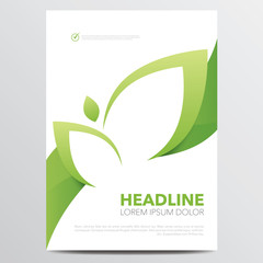 Green eco brochure, flyer, magazine cover, poster template. Modern vector leaf, environment design.
