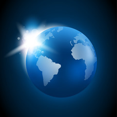Rising Sun over the Earth planet. Space concept.