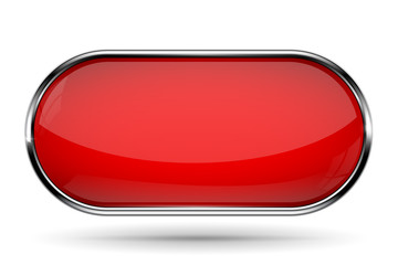 Red oval button with metal border