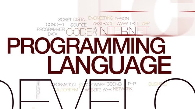 Programming language animated word cloud, text design animation. Kinetic typography.