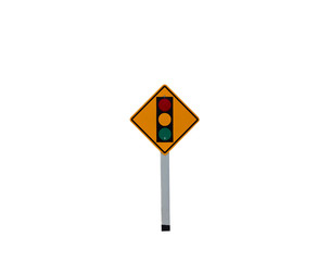 A road sign warning of a traffic light ahead (isolated on white)