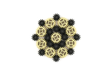 Pattern of plastic gears. Isolated plastic gears on a white background.