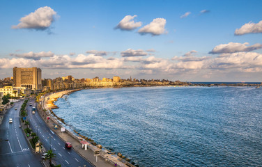 Uitzicht op de haven van Alexandrië, Egypte