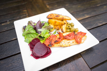 Chicken salad on a plate ready to eat