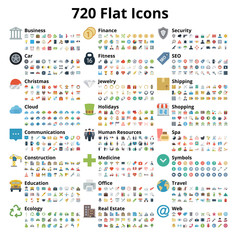 720 Flat Icons Set - obrazy, fototapety, plakaty