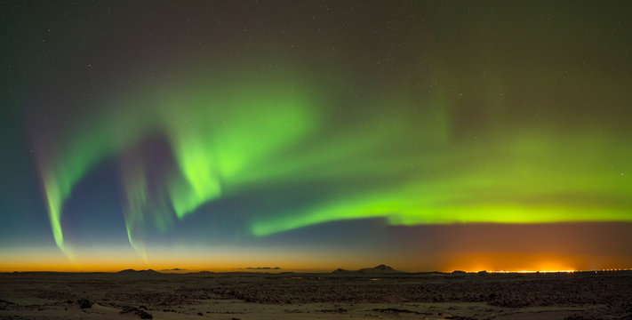 Aurora above Keflavik in Iceland.