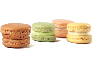 Delicious multicolored cake macaron or macaroon on a white background. sweet and colorful dessert.