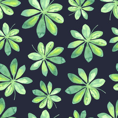 Watercolor tropical pattern with leaves.