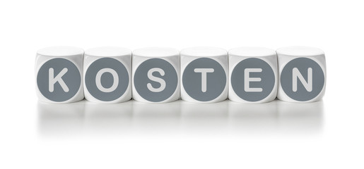 Buchstabenwürfel auf weißem Hintergrund - Kosten