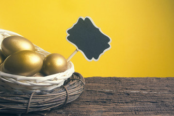 golden eggs with wood mini banner