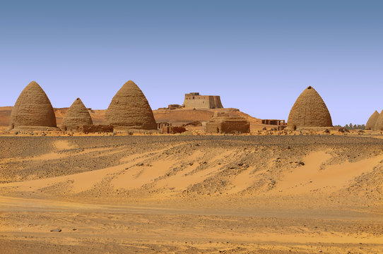 Old Dongola - The Church of the Granite Columns in deserted Makuria christian state in old Sudan with muslim tombs 
