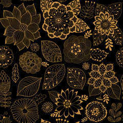 Vector flower pattern. Colorful seamless botanic texture, detailed flowers illustrations. All elements are not cropped and hidden under mask. Doodle style, spring floral background.