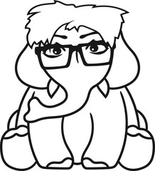 nerd geek hornbrille cool lustig freak girl weiblich frau mädchen gemalt sitzend dick kleiner süßer baby elefant kind niedlich gemalt