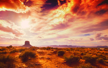 amazing landscape at the sunset at the monument valley national park in arizona USA with cloudy and...