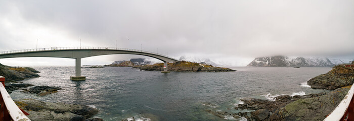 panorama of bridge in norway fjord