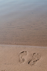 Footprints In Sand Lake Michigan Beach Shore