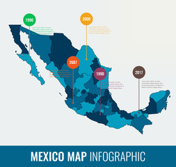 Mexico map infographic template. All regions are selectable. Vector
