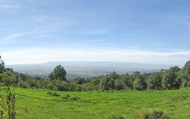 Fototapeta na wymiar Panoramic view on huge Ngorongoro caldera (extinct volcano crater). Tanzania, East Africa. 