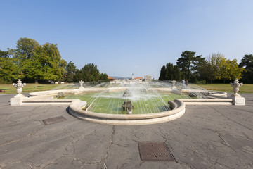 Obraz premium Fountain in front of the castle Festetics. The town of Keszthely. Hungary.