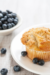 Blueberry Muffins with Bowl of Blueberries in Background