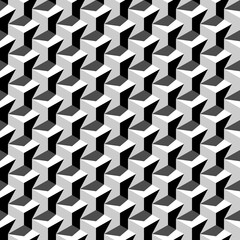 Monochrome repeating figures with volume effect. Vector seamless pattern.